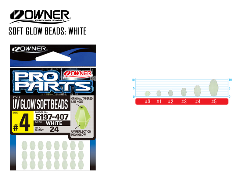 Owner 5197 Soft Glow Beads White (#4, 24pcs)